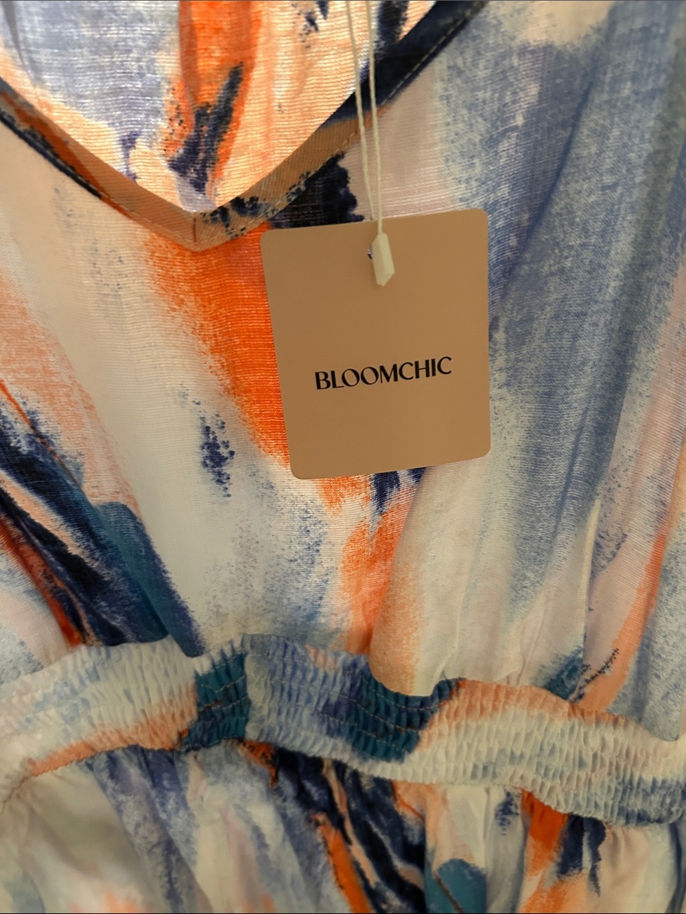 Bloomchic NWT 14-16 Abstract Brushstroke Midi Dress in Blue, Teal & Orange - Picture 8 of 9